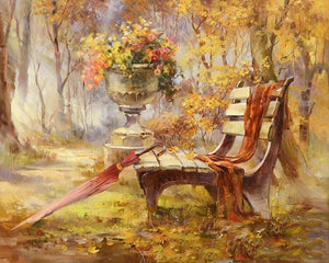 Autumn Garden and Bench Painting with Paint by Numbers Kit