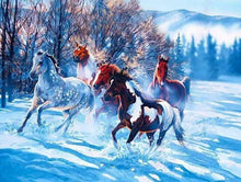Load image into Gallery viewer, Horses Running in the Snow Painting - Paint by Numbers