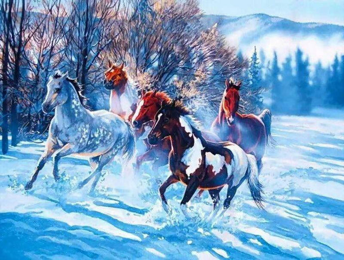 Horses Running in the Snow Painting - Paint by Numbers