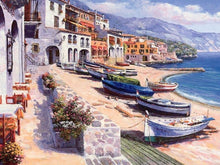 Load image into Gallery viewer, Town on the Beach and Boats Paint by Number Kit for Adults
