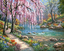 Load image into Gallery viewer, Beautiful River and Flowers Painting - Paint by Numbers Kit