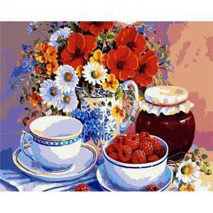 Cups Jar and Flowers Vase - Paint it and Hang in your Kitchen