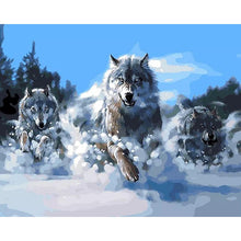Load image into Gallery viewer, Running Wolves in the Snow Painting - DIY with iLoveDIYArt.net