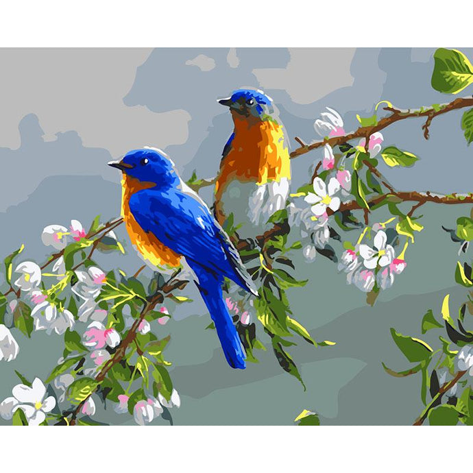 Beautiful Sparrows on Flowery Branches -  Painting by Numbers kits for Adults