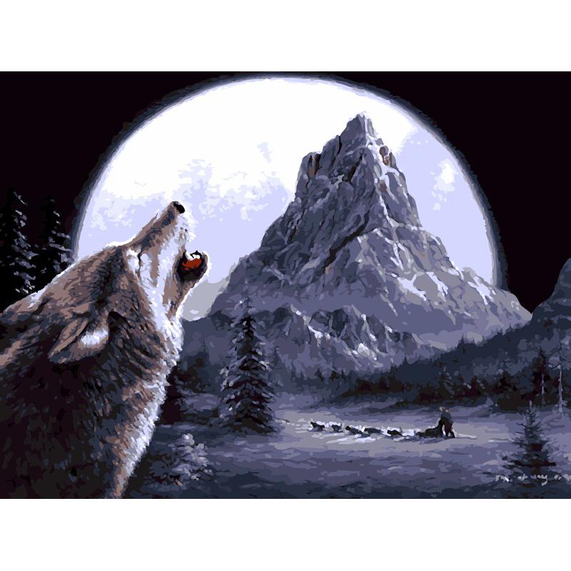 Wolf and the Moon Painting - Paint by Numbers