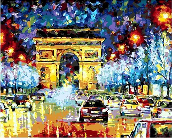 Artistic Colorful Night Rainfall, City Road Painting by Number - DIY