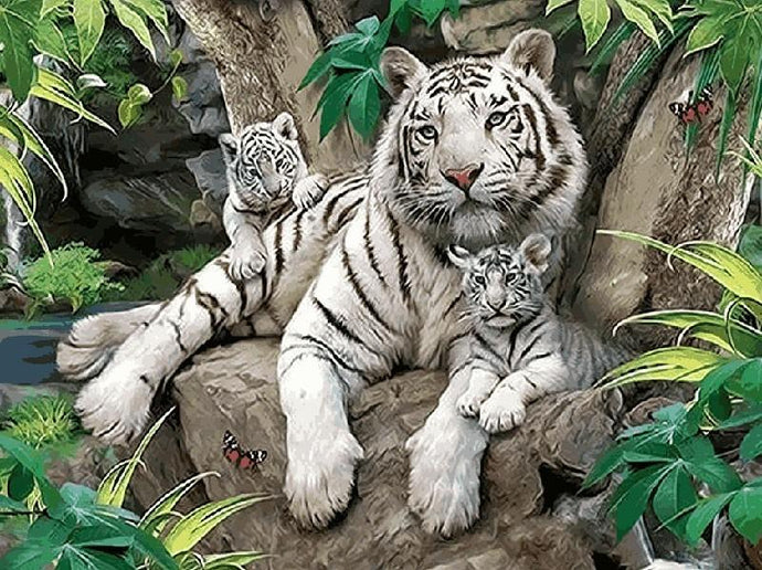 White Tiger and Cub Painting - DIY with Paint by Number