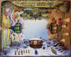 Cartoon House in the Snow Painting - DIY with Paint by Numbers