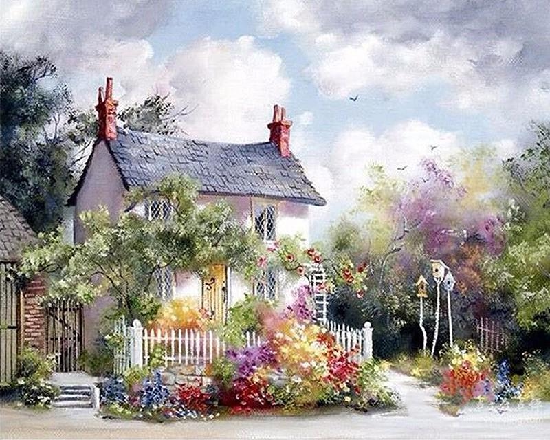 Small house and Colorful Flowers - Paint by Numbers
