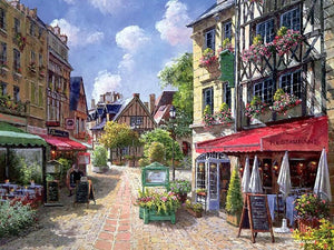 Old Town Hotels in the Street - Paint by Numbers
