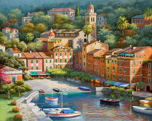 Paint this beautiful Town Painting Yourself with Paint by Numbers
