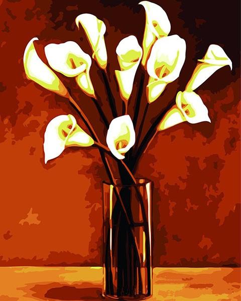 White Calla Lily in Glass Vase Painting - Paint by Numbers