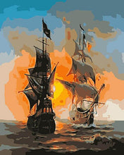 Load image into Gallery viewer, 2 Ships in the Raging Sea and The Sunset - Paint it and Hang it on Your Wall