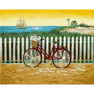 A Beautiful Painting for Bicycle, Ship and a House - PBN