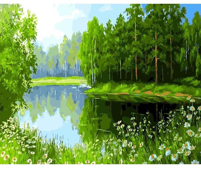 Green Lake Painting - Painting by Numbers