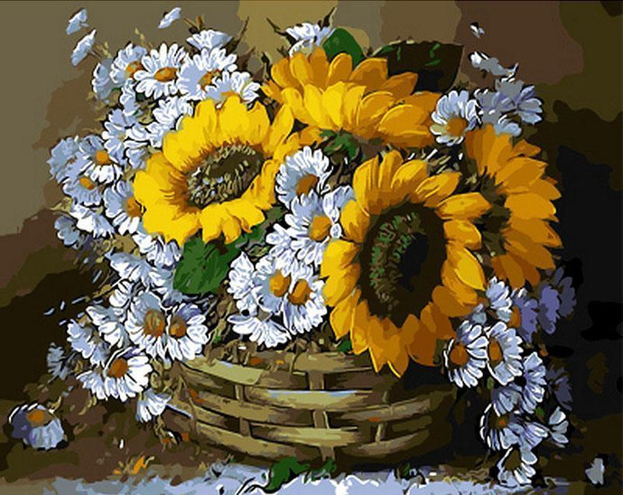 Sunflowers in Basket Painting - Painting By Numbers