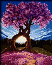 Load image into Gallery viewer, Blue Sky and Purple Tree and Grass Colorful Painting by Number Kit DIY