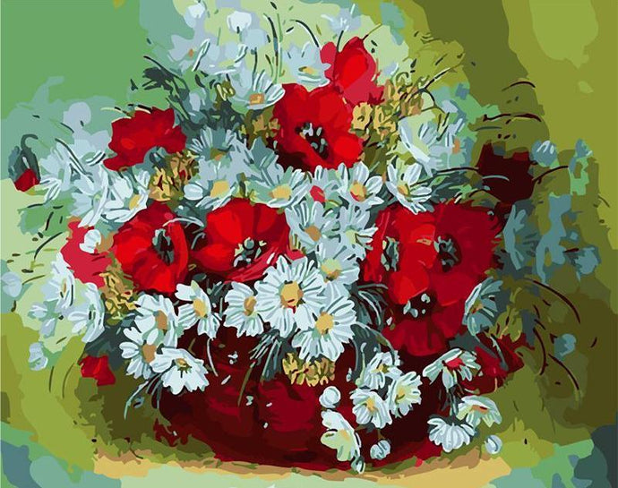 Red and White Beautiful Flowers Paint by Numbers Kit for Adults