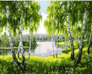 Green Trees DIY Painting - Paint by Numbers