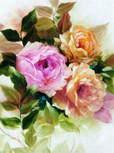 Load image into Gallery viewer, Square drill Diamond Painting of Pink, Purple and White Flowers