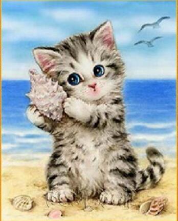 Cute kitty on the Beach - 2 Variants