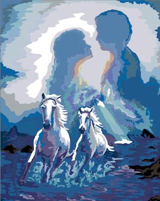 Artistic Painting of a Couple and Horses - Paint by Numbers