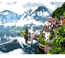 Load image into Gallery viewer, Hills, Houses and River Scenery Painting - Paint by Numbers