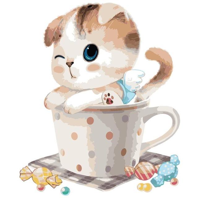 Cute Cat in the Cup - Paint by Numbers For Kids