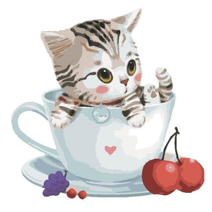 Cute Cat in Lovely Cup - Paint by Numbers Kids