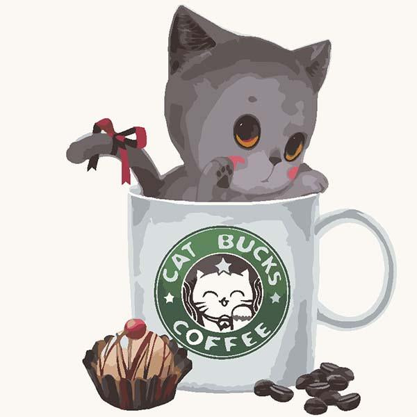 Little CUTE Cat in the CAT Bucks Cup - Paint it yourself or GIFT it