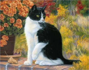 Cat Sitting Near Flowers - Piant by Numbers