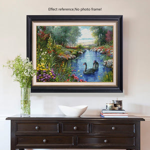 Flowers and a Beautiful Pond Paint by Diamonds