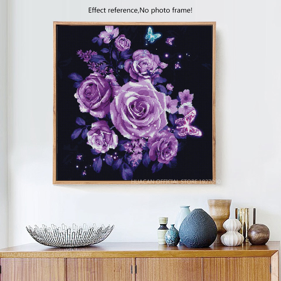 Diamond Painting Butterfly And Rose Flowers Lovely Design Canvas Wall  Decoration