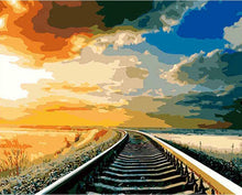 Load image into Gallery viewer, Train Track and Sun Set Paint by Numbers Painting DIY