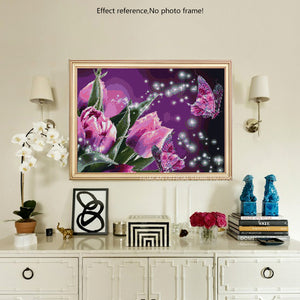 Diamond Painting Kit - Purple flowers and Butterfly