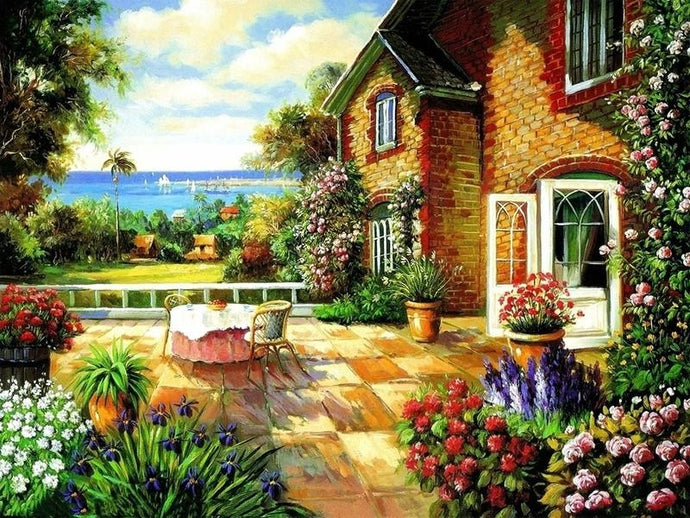 A House Near Sea with Colorful Flowers - PBN