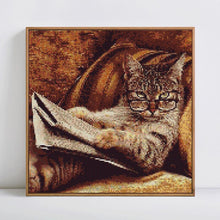 Load image into Gallery viewer, Cat Reading Newspaper Diamond Art Kit