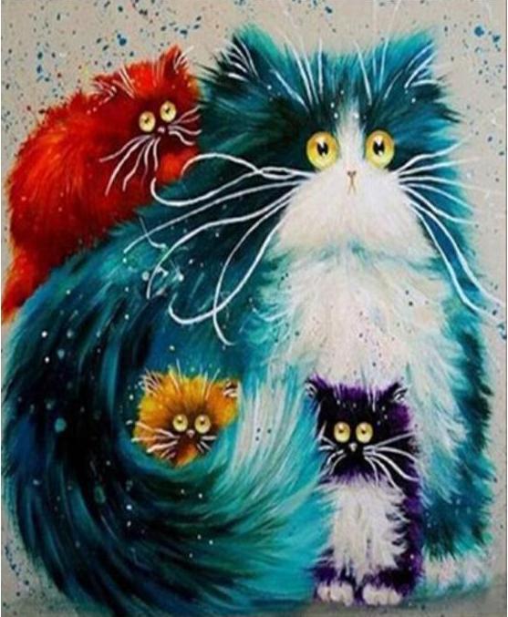 Cat Paint by Number DIY Art Oil Painting Kit Lotus Pond