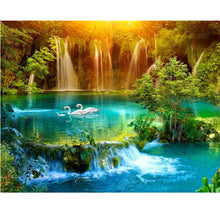 Load image into Gallery viewer, Waterfall, 5D, diamond painting, lake, swan, cross stitch, 3d picture, picture, full, diamond embroidery, mosaic, handicrafts