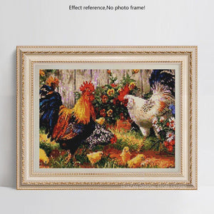 Chicken and Flowers Painting by Diamonds