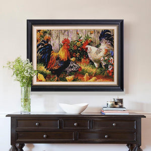 Chicken and Flowers Painting by Diamonds