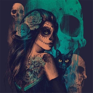Witch with Black Cat - Halloween Diamond Painting