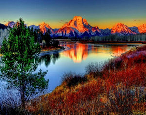 Snowy Mountains and Sunset River - DIY Paint by Numbers