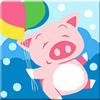 Little Piggy with balloons - Paint on Linen Canvas
