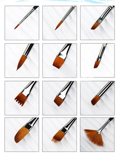 Nylon Hair Painting Brush Set - 12 Brushes
