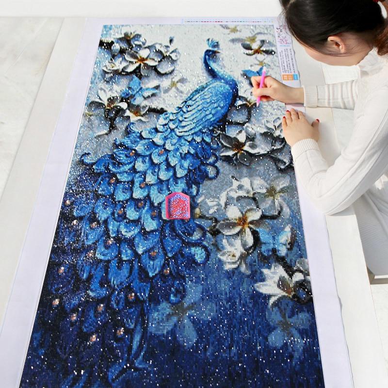 5D DIY Diamond Painting Peacock, Diamond Art Painting Colorful Peacock by Number Kits for Adults and Kids, Abstract Animal Arts Painted with Round
