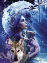 Load image into Gallery viewer, wolf full moon diamond painting
