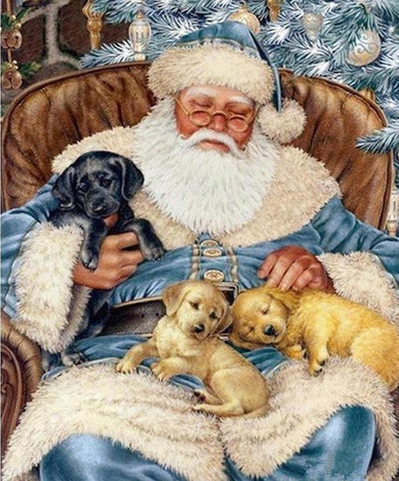 santa with puppies diamond paint