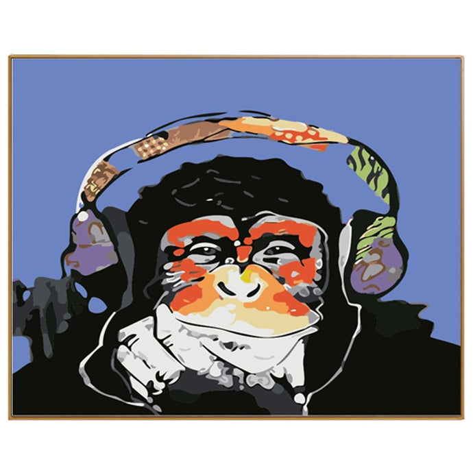 Cartoon Monkey Listening To Music - Paint by numbers