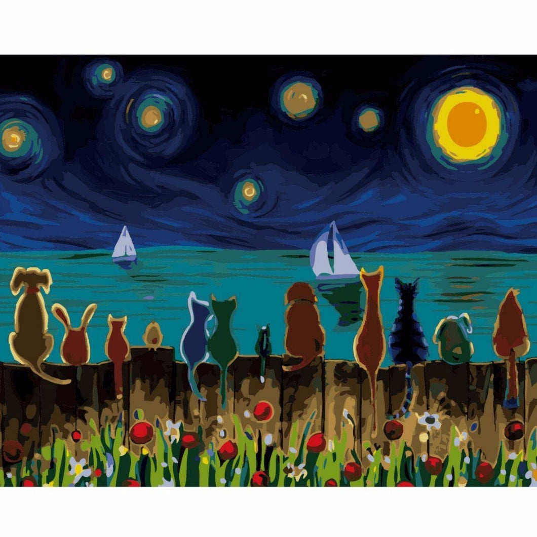 Cat & Dogs Digital Cartoon Painting - paint by number